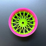 Tetsujin Super Rim 'Dahila' Adjustable Offset RC Wheels, 2-piece set for enhanced customization pink and green