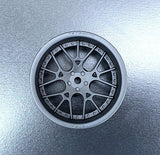 Close-up of Tetsujin Super Rim 'Lycoris' RC Wheels with adjustable offset features matt black