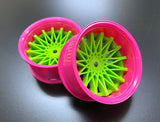 Tetsujin Super Rim 'Dahila' Adjustable Offset RC Wheels, 2-piece set for enhanced customization pink and green