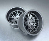 Close-up of Tetsujin Super Rim 'Lycoris' RC Wheels with adjustable offset features matt black