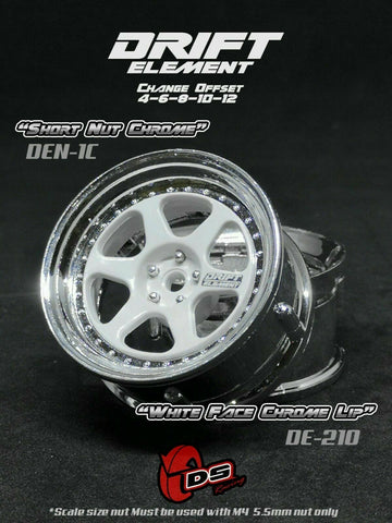 DS Racing 3-Piece Split Rim Wheels in Chrome/White with Chrome Rivets, DE-210