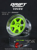 1/10 RC Car DS Racing Drift Elements 6 Spoke Wheel Set - DE-225 Line Green